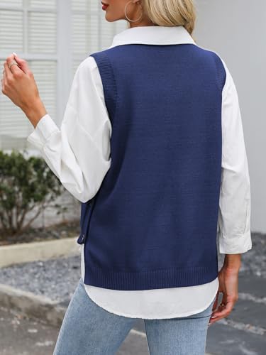 Image of ANRABESS Womens Sweater Vest Summer Sleeveless Crewneck Ribbed Knit Side Button Loose Pullover Tank Tops 2026 Fall Outfits