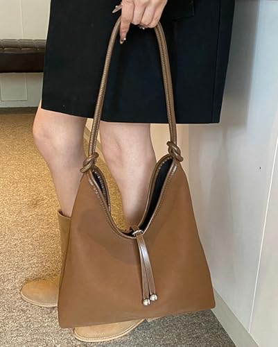 PU Suede Tote Bag Women 2025 Vintage Fall Winter Commuter Shoulder Handbag Bucket Bag Retro Dull Polish2