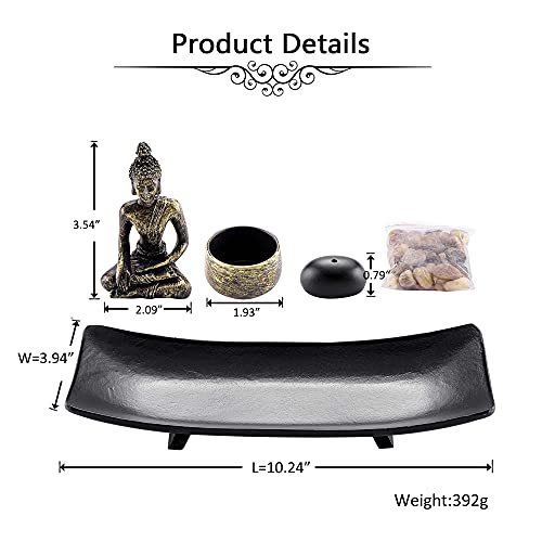 Jovivi AJ3000863 Zen Garden Set Buddha Statue W/Tealight Candle Holder, Rocks & Incense Burner Holder & Wood Tray thumb #4