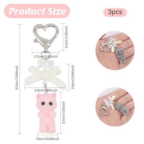 3pcs Cute Cat Fuzzy Kitty Cat Keychain Tote Pendant Keyring for Car Keys Handbags Backpacks Mobile Phone Chain Pendant Gifts2