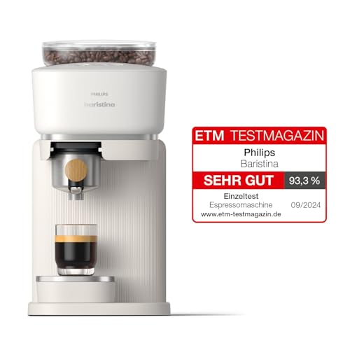 Philips Baristina Espressomaschine - Real Espresso, made simple. Kompakte Kaffeemaschine, Naturweiß mit Eschenholz-Siebträger, 16-bar-Pumpendruck, automatisches Mahlwerk, Cafe Crema (BAR302/20) – Bild 6