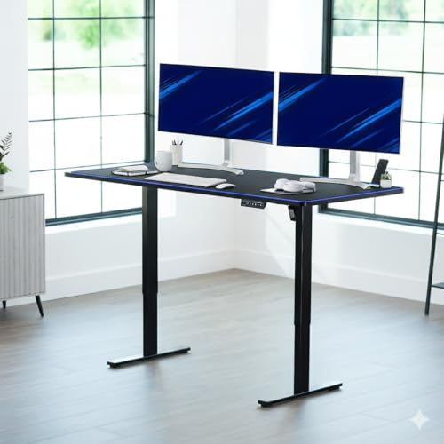 Image of VIVO Electric 71 x 30 in Standing Desk with Full-Size RGB Mouse Pad, Memory Height Adjustment, 1B Series, Holds 220 lbs, Black Top Black Frame, DESK-KIT-1B7BP