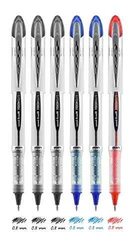 Vision Elite Rollerball Pens By Uni, Bold 0.8Mm Point, 3 Black, 2 Blue, And 1 Red #TOP1