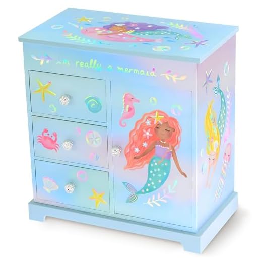 Giggle & Honey Joyero Musical de Sirena para Niñas - Caja de Música para Niños con Cajones, Regalo Sirena para Cumpleaños de Niñitas, Joyero Sirena para Edades 3-10 - 22,9 x 12,7 x 23,5 cm