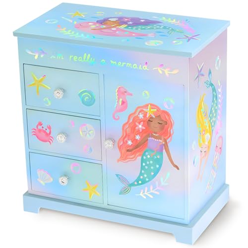 Giggle & Honey Joyero Musical de Sirena para Niñas - Caja de Música para Niños con Cajones,...