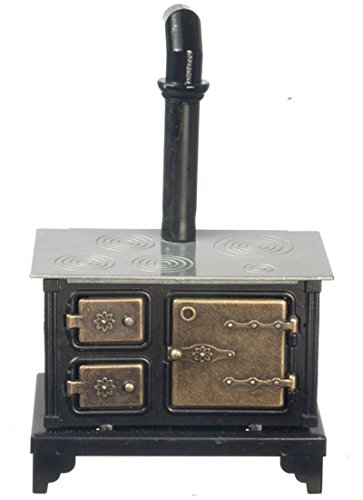 Dollhouse Miniature Black Metal Stove w/Silver Top by Town Square Miniatures