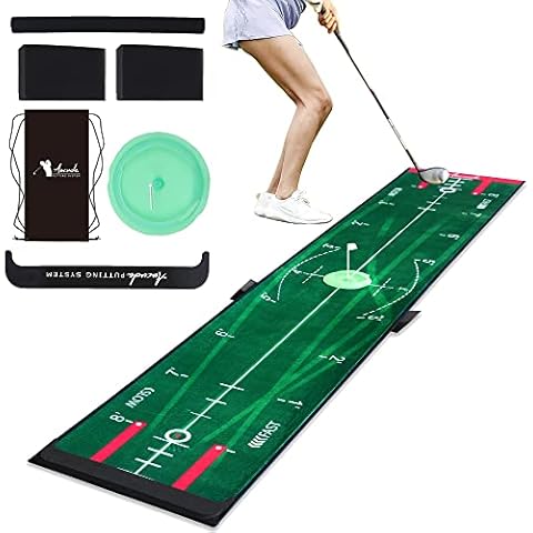 Aucuda Putting Green, Putting Matte für Innen Einstellbare 4 Geschwindigkeiten, 3 m Lange Golf Puttingmatte, Flache Golf Puttingmatte, Indoor Putting Green Non Slip Cover