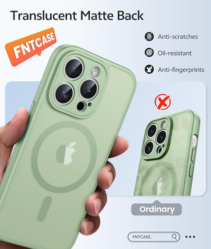FNTCASE for iPhone 14 Pro Max Case: [Compatible with Magsafe] Translucent Matte Cases with [Full Camera Protection] [Screen Protector] Military Grade Shockproof Protective Phone Cover - Light Moss - 7