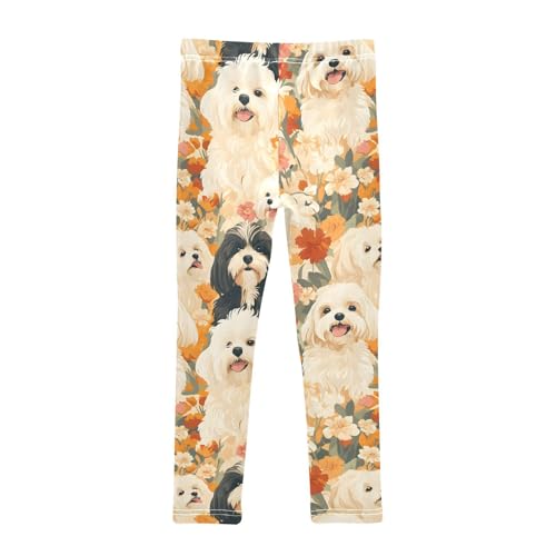 Cute Dog Flower Print Girls Leggings Ultra Soft Compression Yoga Gym Pants for Kids 4-10T2