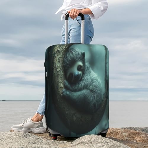 A Sleeping Sloth Durable Luggage Cover Suitcase Protector Anti-Scratch Luggage Cover Fits 18-32inch Luggage, Black, M3