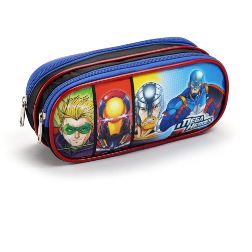Kit Escolar Infantil Mochila Com Lancheira Térmica e Estojo Mega Heroes Para Menino