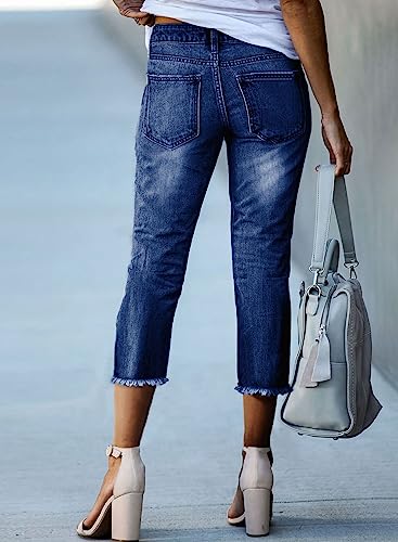 Image of Sidefeel Women's High Waisted Straight Leg Jeans Capri Denim Pants
