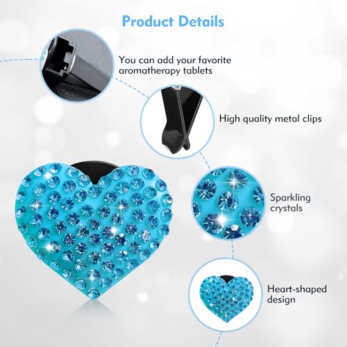 Image of 6-Pack Bling Rhinestone Car Vent Clips, Heart-Shaped Sparkle Air Freshener Decor for Women, Universal Fit for Cars, SUVs, Trucks (White, Pink, Red, Black, Purple, Blue)
