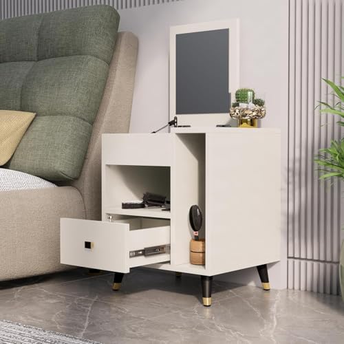Image of Bniture Engineered Wood Dressing Table with 1 Drawer, Mirror and Huge Storage Space | Vanity for Living Room, Bedroom (Frosty White)