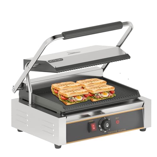 HTTSICHI Commercial Panini Press - 2200W Commercial Electric Panini Sandwich Grill w/Nonstick Coating & Adjustable Temp, Panini Grill Press w/ 9