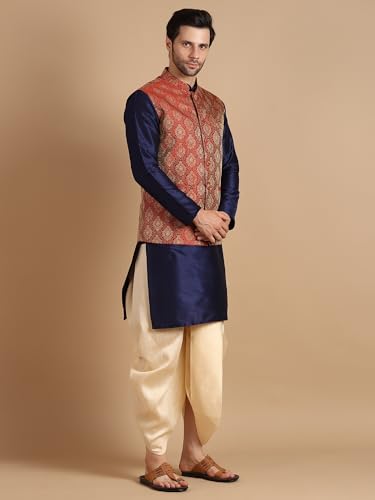 Image of Men's Silk Blend Solid Kurta Dhoti Set with Designer Ethnic Nehru Jacket