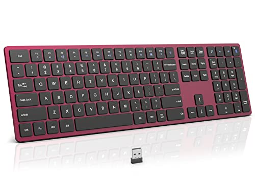 Wireless-Keyboard-24G-Computer-Keyboard-Wireless-Full-Size-with-Number-Pad-and-Shortcut-Keys-Silent-Quiet-External-USB-Cordless-Keyboard-for-Laptop-Windows-1087-PC-Chromebook-Wine-Red