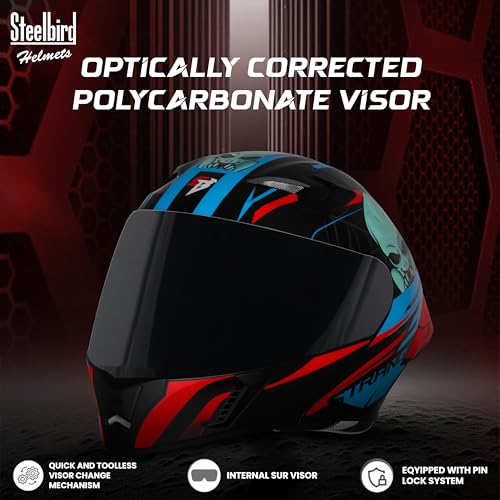 Image of Steelbird SBA-20 Strange ISI Certified Flip-Up Graphic Helmet for Men and Women with Inner Silver Sun Shield