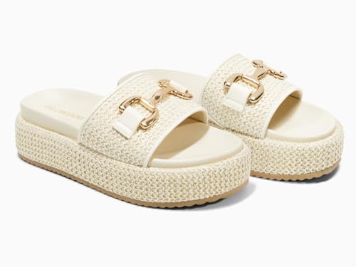 Image of Coutgo Womens Platform Sandals Raffia Espadrilles Metal Chain Slip on Open Toe Cute Beach Slide Sandals