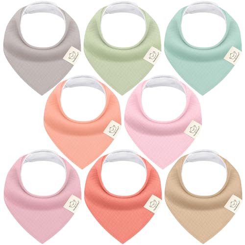 Image of 8pk Organic Baby Bandana Bibs for Drooling Teething (Muted Pastel /Quin)