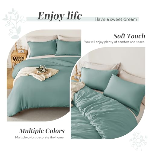 Image of MILDLY Duvet Cover 90 inchx98 inch Ultra Soft Comforter Cover Set 3pcs, Teal | Washed Microfiber Cotton-Like, Breathable Comfort, Hidden Zipper, Corner Ties, OEKO-TEX Certified, Fade Resistant