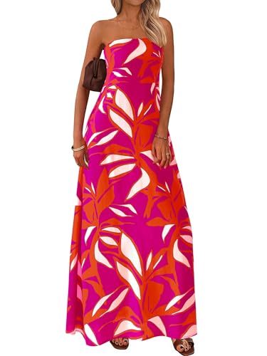MASCOMODA Summer Boho Floral Maxi Dresses for Women 2025 Strapless Tube Top Dress Smocked Flowy Beach Vacation Long Sundress