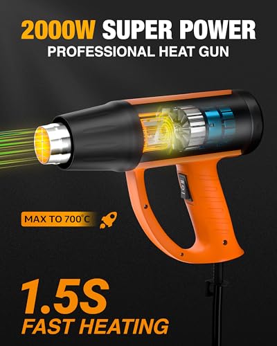 Image of FEDUS Heat Gun Hot Air Gun Temperature Machine 2000W, 2 Temp Settings Great for industrial use & Crafts, Removing & Drying Paint, Shrink Tubing /Wrapping Packing, Bend Plastic Pipes, Epoxy Resin