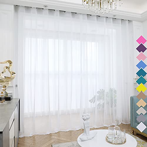 Window White Sheer Curtains 84 Inches Long 2 Panels with Ring Top Basic Rod Pocket Panel Colors Beige Grey Purple Pink 63 72 84 95 108 Inch Oversize for Bedroom Children Living Room Yard Kitchen