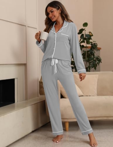 Image of ZMJ Womens Pajamas Sets 2 Piece Long Sleeve and Pant Pj Sets Button Up Sleepwear
