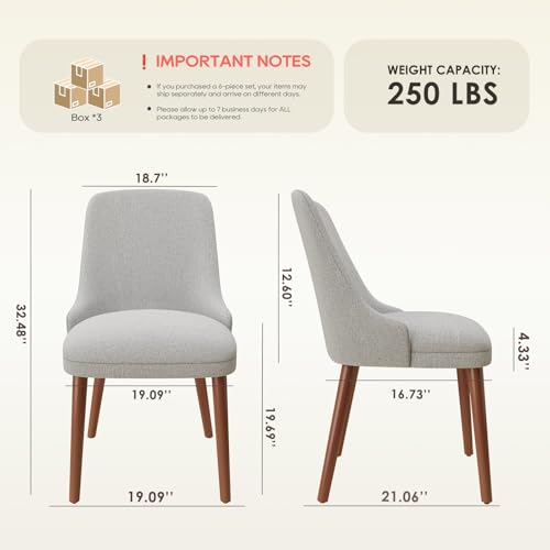 Image of MALOL Upholstered Dining Chairs Set of 6, High-Back Dining Room Chair with Wood Legs, Padded Kitchen Chairs for Dining Room /Restaurant /Cafe, Light Grey