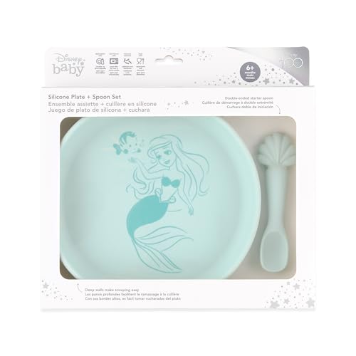 Bumkins Disney Baby and Toddler Plate and Spoon Set, Silicone Dish for Babies and Kids, Baby Led Weaning, Children Feeding Supplies, Microwave Safe, Platinum Silicone, Ages 6 Months Up, Princess Ariel - image 6