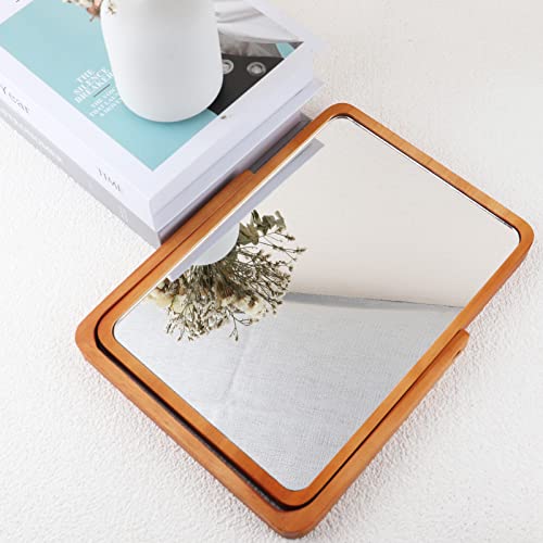 DaizySight Wooden Desk Mirror for Makeup Small Rounded Rectangle Natural Cosmetic Mirror with Adjustable Stand for Make up Table Aesthetic Desk Decor - Image 2