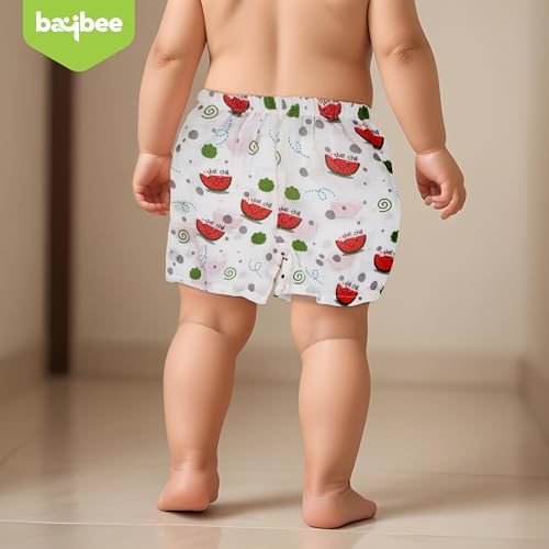 Image of BAYBEE 100% Organic Muslin Baby Cotton Shorts - Summer Wear Half Pant Boxers for Infant, Toddler & Newborn (Assorted, Pack of 5)