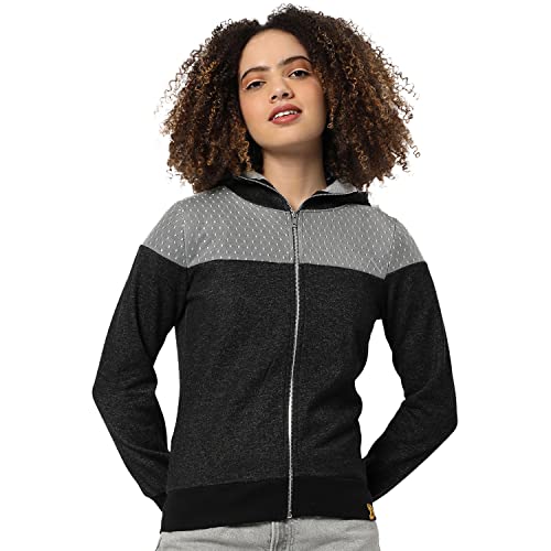 Image of PINACOLADA Women's Colorblock Sweatshirt with Ribbed Hem for Casual Wear | Low-High Neck | Long Sleeve | Button Closure | Cotton Sweatshirt Crafted with Comfort Fit for Everyday Wear