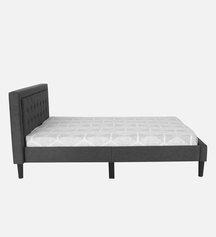 Image of Mintwud Pepperfry Upholstered Queen Size Bed Without Storage for Bedroom Furniture Solid Wood Fabric Bed Wooden Double Bed Cot Palang for Living Room Home and Hotels (Black Finish)
