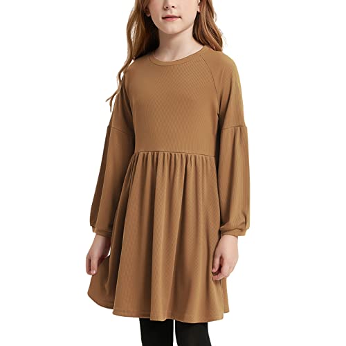 Jxstar Girls Long Sleeve Dresses Drop Shoulder Sleeve Ribbed Fall Winter Clothes