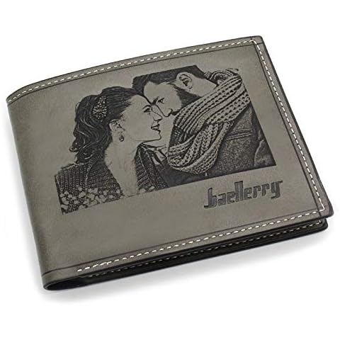 SeeWeLove Personalized Mens Wallet Custom Photo Engraved Wallets for Men, Black Cover