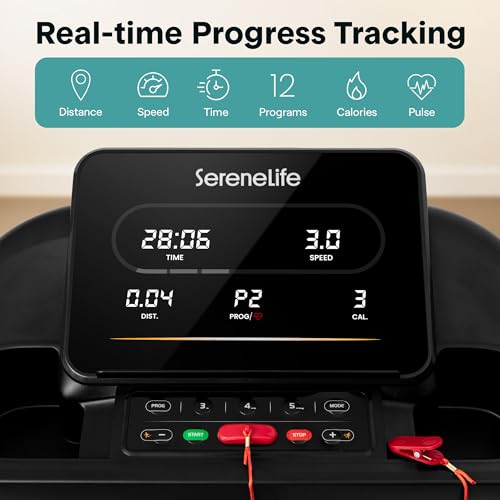 Image of SereneLife Treadmill with Incline & Handle Bars | Compact Portable Walking Pad & Treadmill for Home /Apartment | Wide Running Belt 40 inch x 16 inch | Includes Workout Trainer Program with Bluetooth App