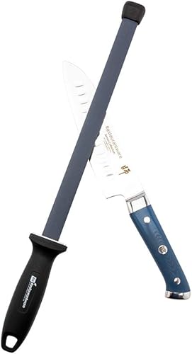 Met Lux - Varilla afiladora de cuchillos de 17 x 18 pulgadas 1 mango de nailon de acero para afilar absorbe los golpes ranurada de cerámica negra