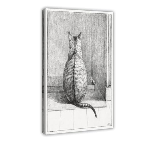 Poster giclée vintage de chat Jean Bernard sur toile 30x45 cm avec cadre