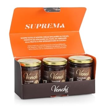 Venchi - Kit degustazione di 3 Creme Spalmabili Fondenti, Cioccolato Fondente e "Nocciola Piemonte IGP", 600 Gr, Senza Glutine, Senza Coloranti e Senza Conservanti