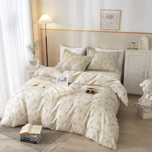 Image of LifeTB Boho Floral Comforter Set Full Size Vintage Style Floral Bedding Comforter with 2 Pillowcases Garden Flower Leaves Botanical Comforter Set Soft Fluffy 3 Pieces Bedding Set for Girls Women