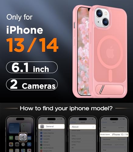 Image of Magnetic Compatible with iPhone 14 Case /iPhone 13 Case,[Built-in Invisible Kickstand][Compatible with MagSafe][Military Grade Shockproof] Slim Translucent Matte Phone Case for iPhone 14 /13 6.1 inch