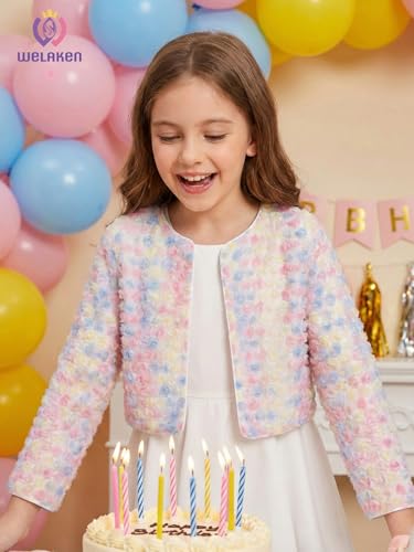 Image of Girls Cotton Knit Shrug Cardigan with Long Sleeve Ruffle Hem