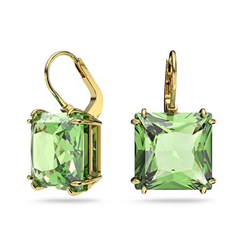 SWAROVSKI,Millenia Drop Earrings,Square Cut,Green Crystal,Gold-tone Finish2