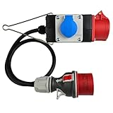 Sicher und zuverlässig Elektroverteiler: Mit 5-poligem 32A CEE-Stecker und 16A CEE-Dose, inklusive zwei zusätzlichen Schuko-Steckdosen.