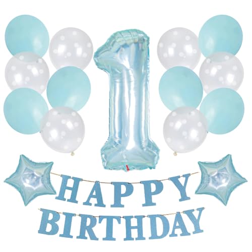 【風船屋】誕生日 バルーン 飾り付け ファーストバースデー ベビーフォト 男の子 プレゼント サプライズ バースデー 記念撮影 透明感 映え (1歳)