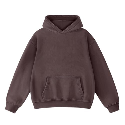 Image of FAIABLE Womens Oversized Acid Wash Hoodie Unisex Heavyweight Cotton Hoodies Fleece Vintage Washed Sweatshirt Women Men