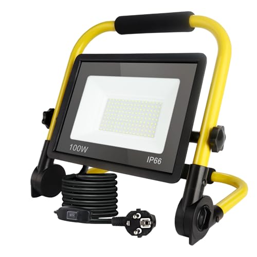 30W 3240LM Led Baustrahler, baustellenlampe mit Stecker, IP66 wasserdicht Baustrahler mit 3,5 m Kabel, tragbar für Werkstatt oder Baustelle, Garage, 6000k Tageslichtweiß