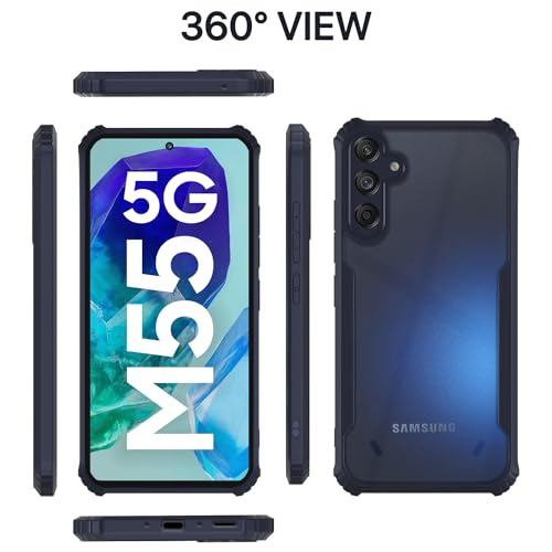 Image of Pikkme Back Cover | Crystal Clear Transparent Back | Ultra Hyrbid | Full Camera Protection | Raised Edge | Bumper Back Case for Samsung Galaxy M55 5G / M55s 5G / F55 5G (Blue)